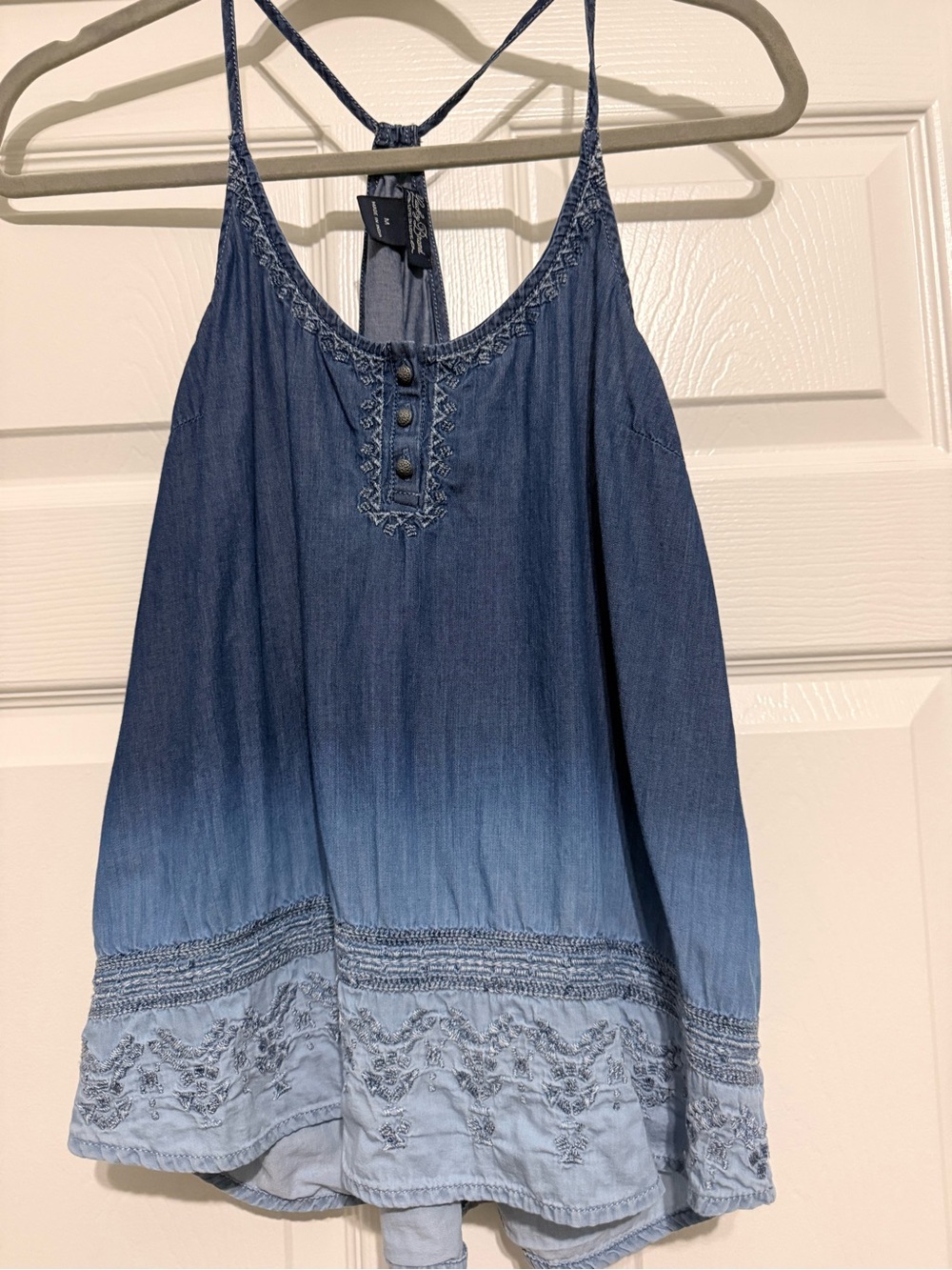 Lucky Brand Blue Ombre Embroidered Tank Top